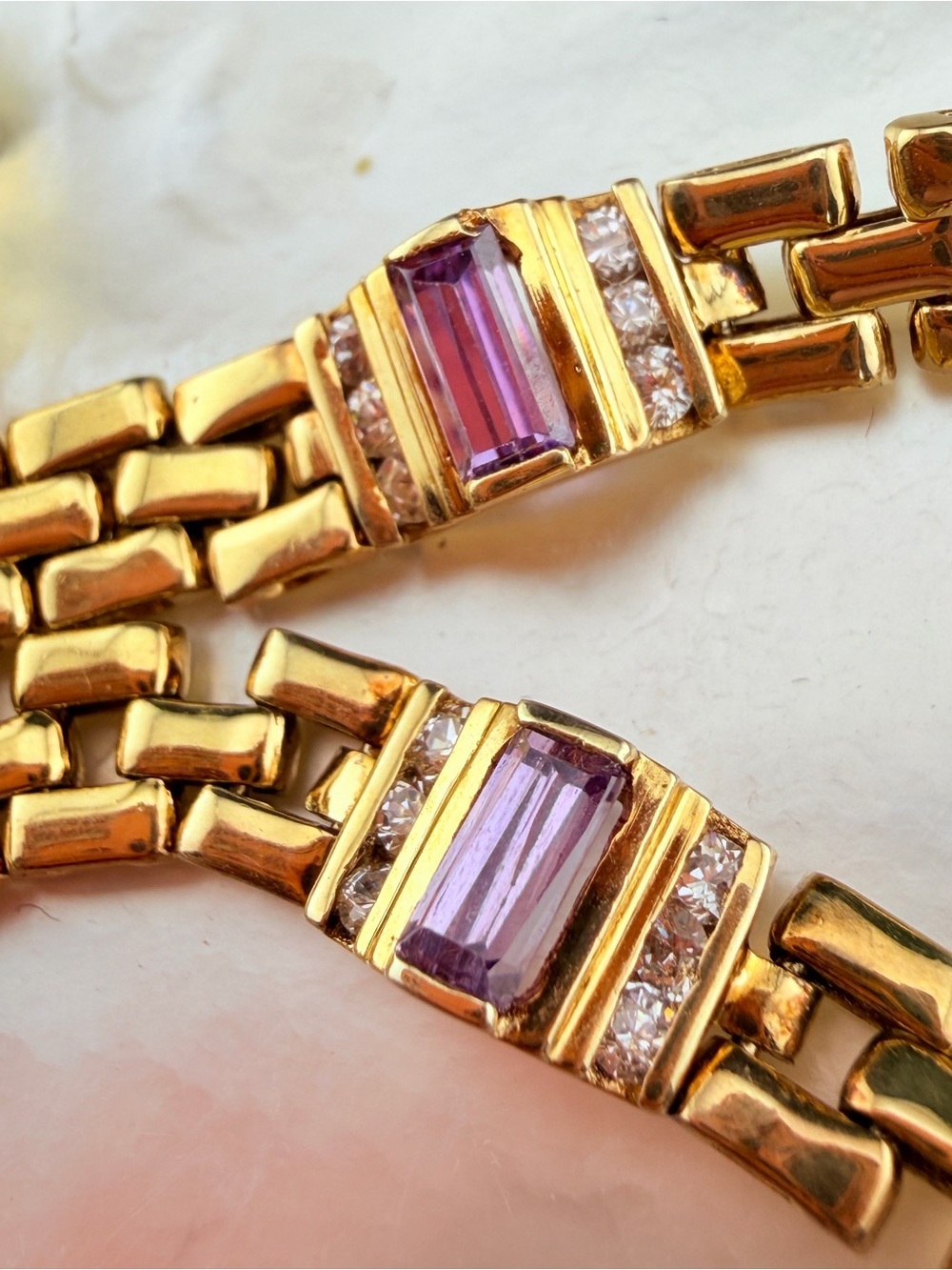 Vintage Italian Panther link vermeil 925 amethyst glass necklace 27grams - Picture 9 of 11